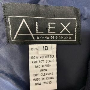 Navy Blue Embroidered Satin Silk Evening Gown Dress